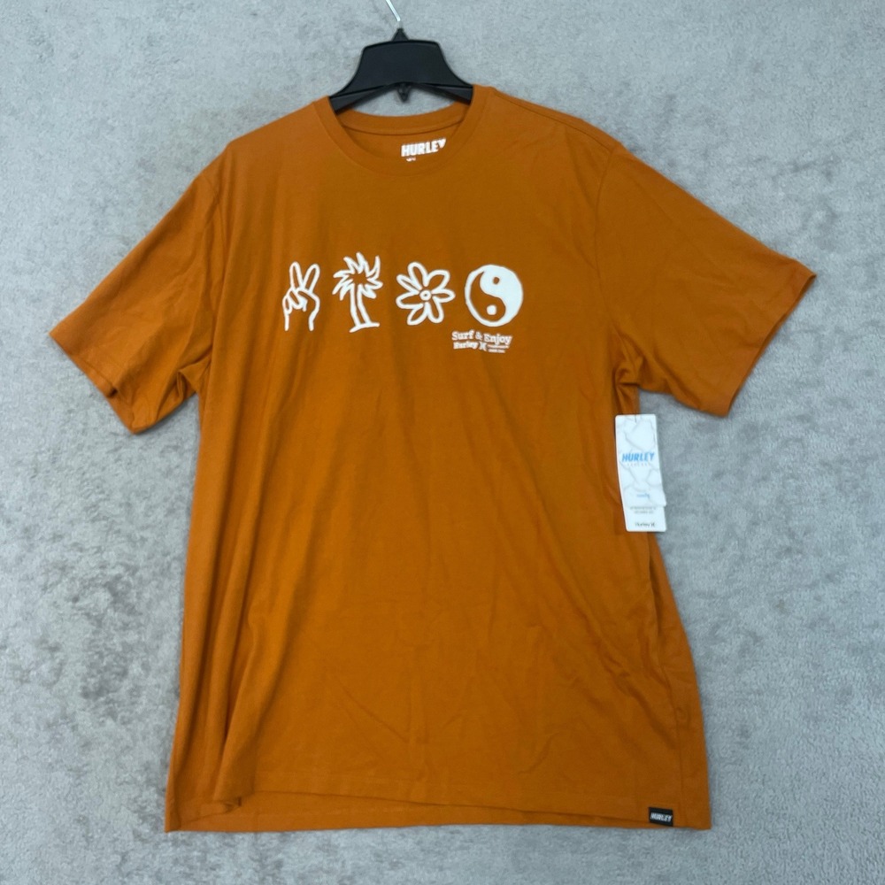 NWT Hurley T-Shirt Men's XL Orange Cotton H2O-Dri Graphic Tee UPF30